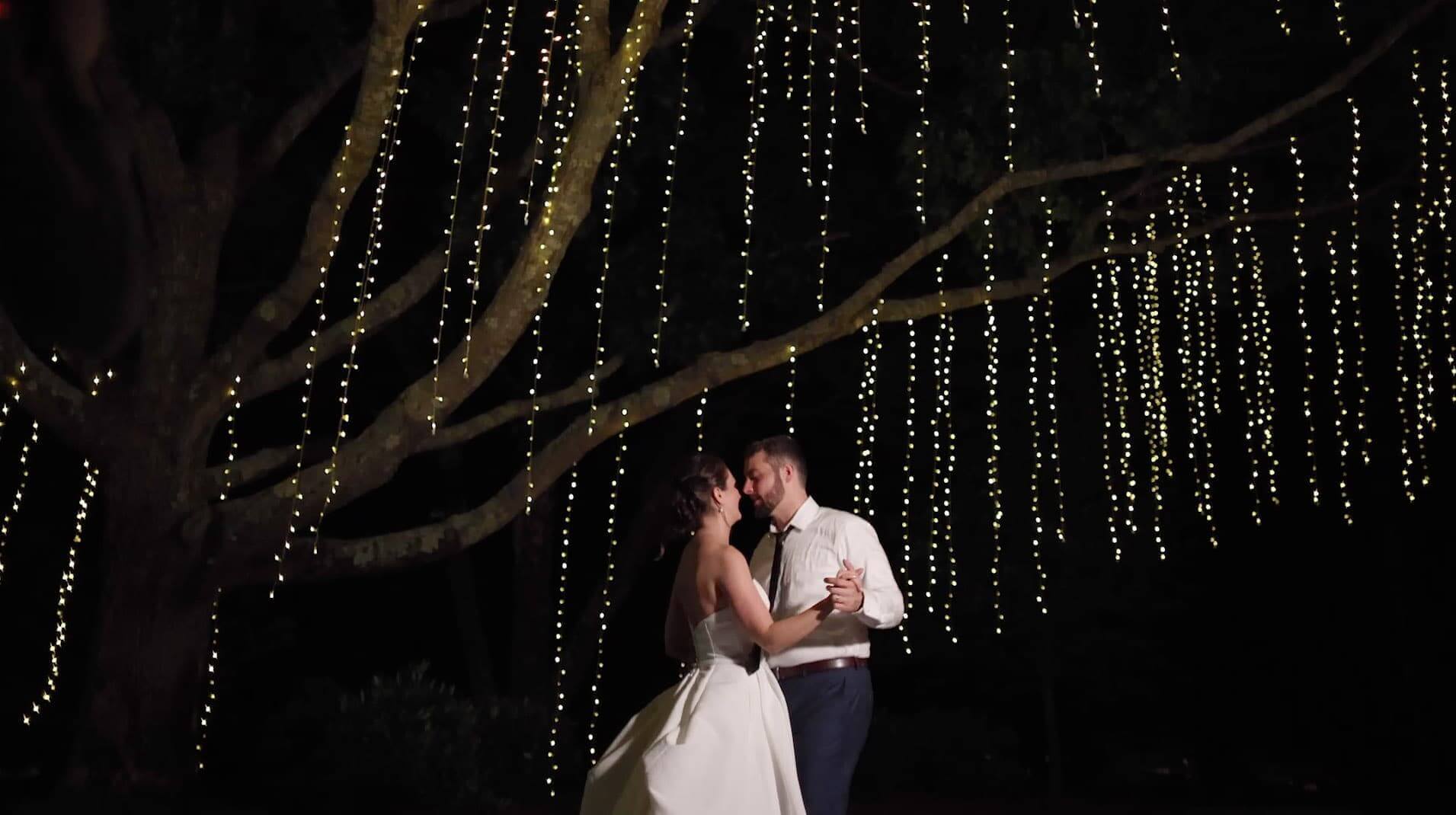 Oyster Harbors Club Ocean-Inspired Wedding | Rebecca & Jesse 2 RebeccaJesse under tree lights 2