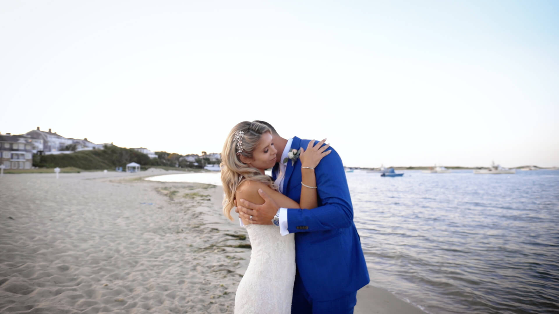 Coastal Romance at Luxury Oceanfront Resort Wedding on Cape Cod 2 joy nico nuzzling on beach
